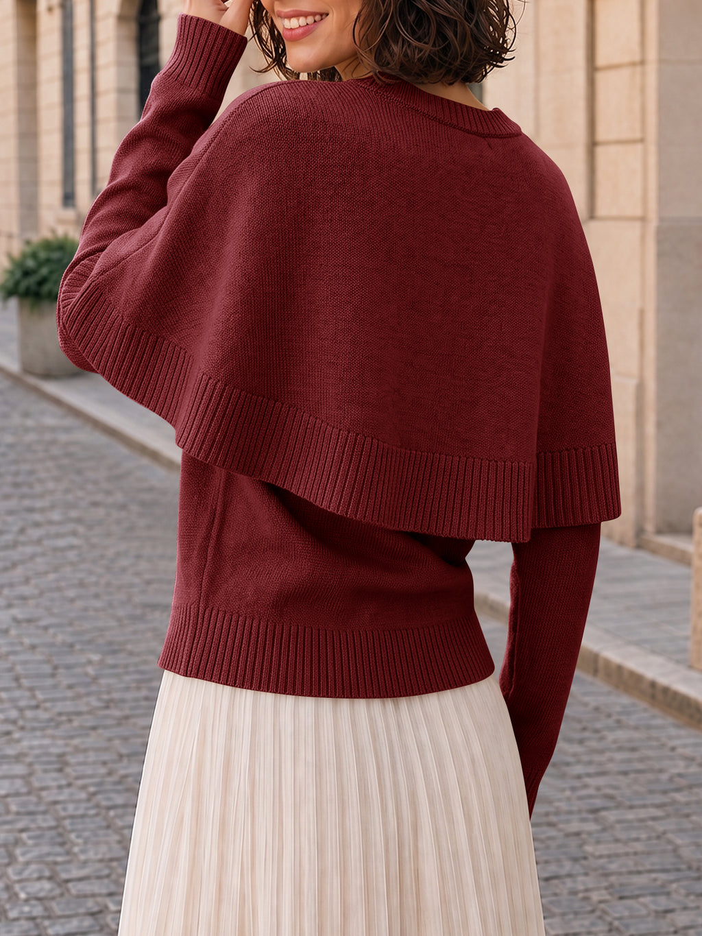 Saodimallsu Womens Poncho Ribbed Knit Sweater