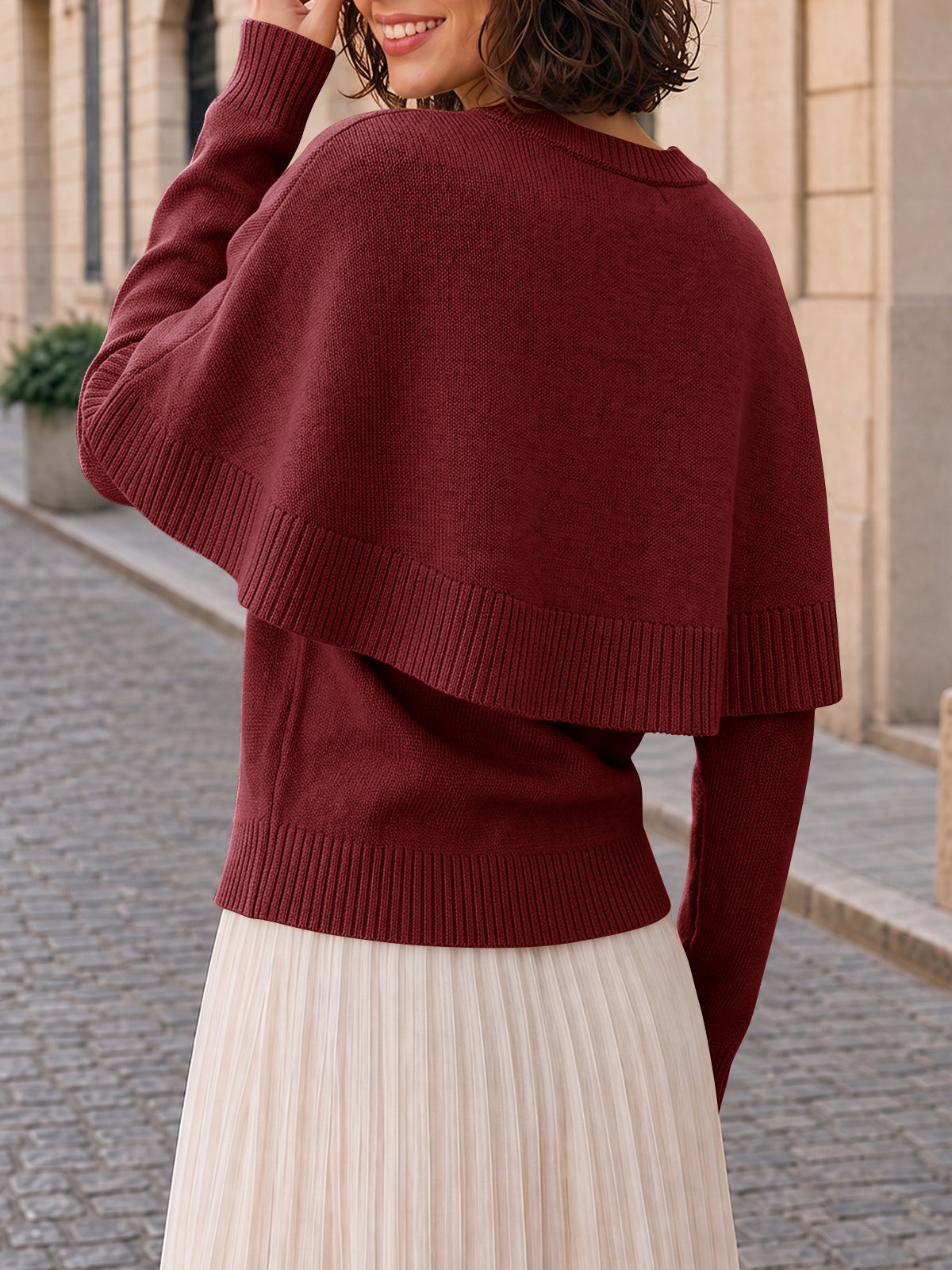 Saodimallsu Womens Poncho Ribbed Knit Sweater
