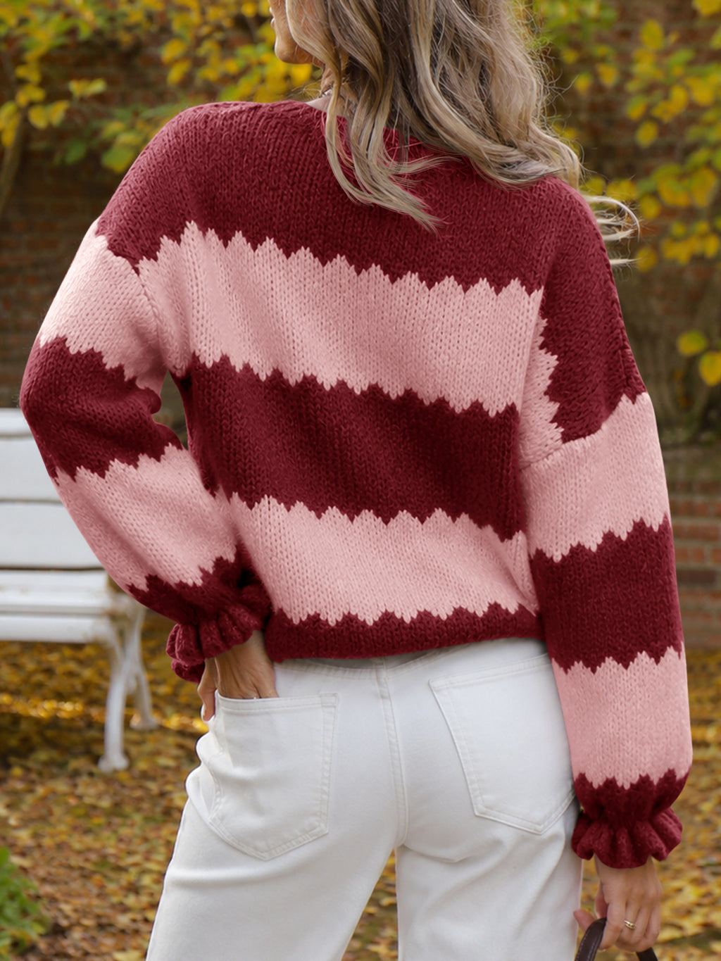 Saodimallsu Womens Striped Color Block Ruffle Sweaters