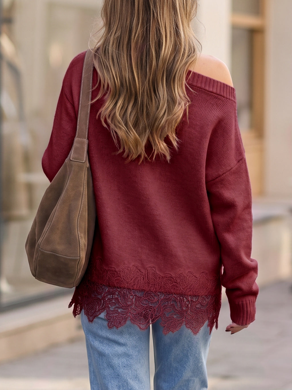 Saodimallsu Women Lace Patchwork Sweater
