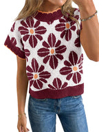 Saodimallsu Womens Floral Short Sleeve Knit Pullover