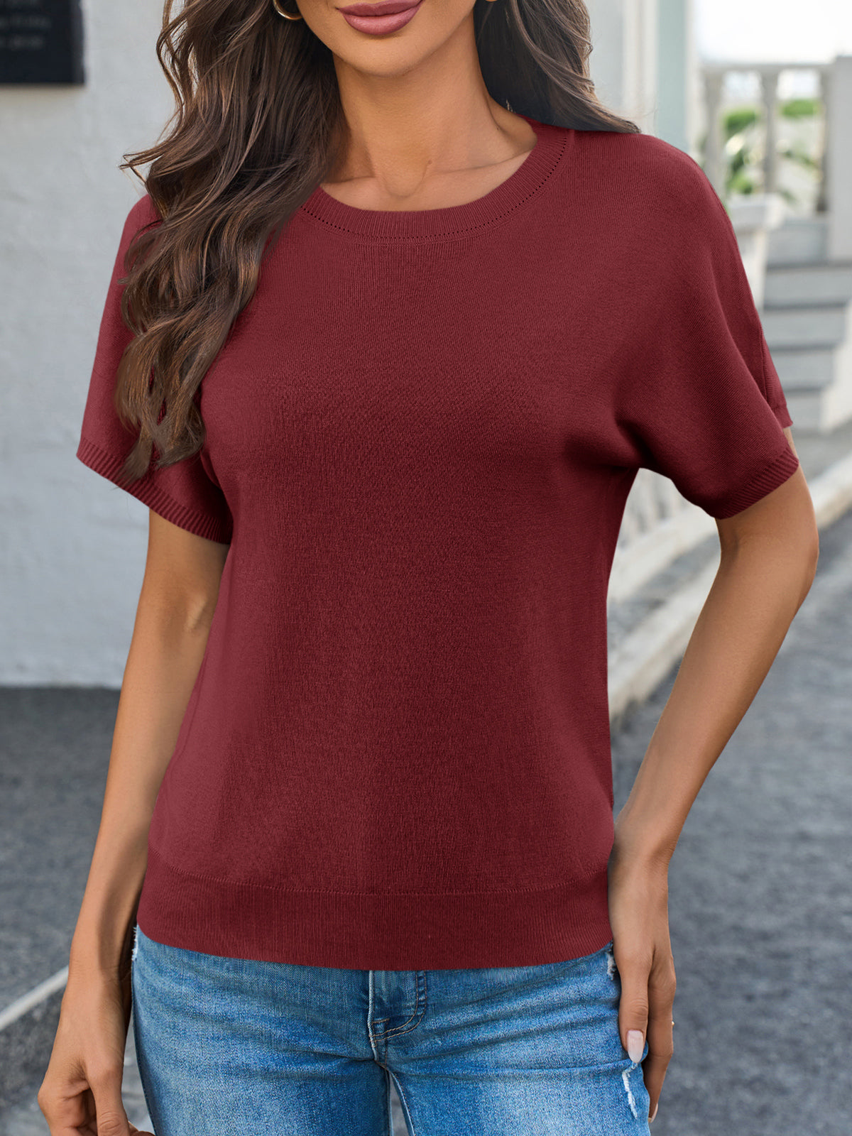 Saodimallsu Women's Crew Neck Knit Sweater