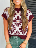 Saodimallsu Womens Floral Short Sleeve Knit Pullover