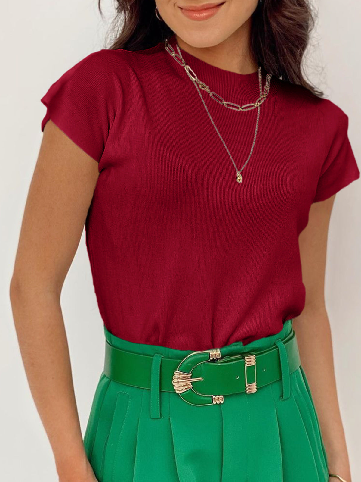 Saodimallsu Womens Mock Neck Short Sleeve Sweater