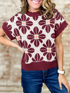 Saodimallsu Womens Floral Short Sleeve Knit Pullover