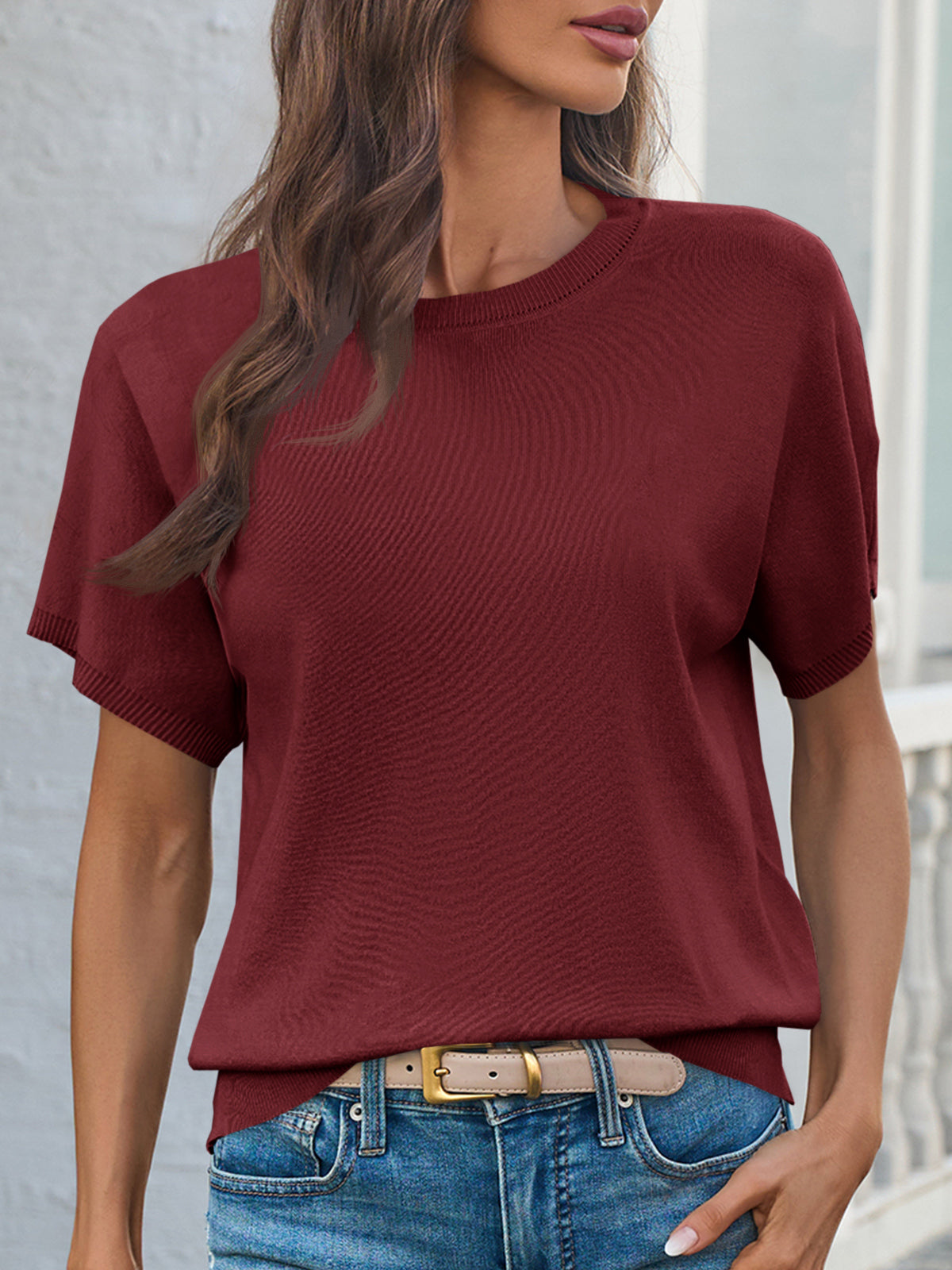 Saodimallsu Women's Crew Neck Knit Sweater