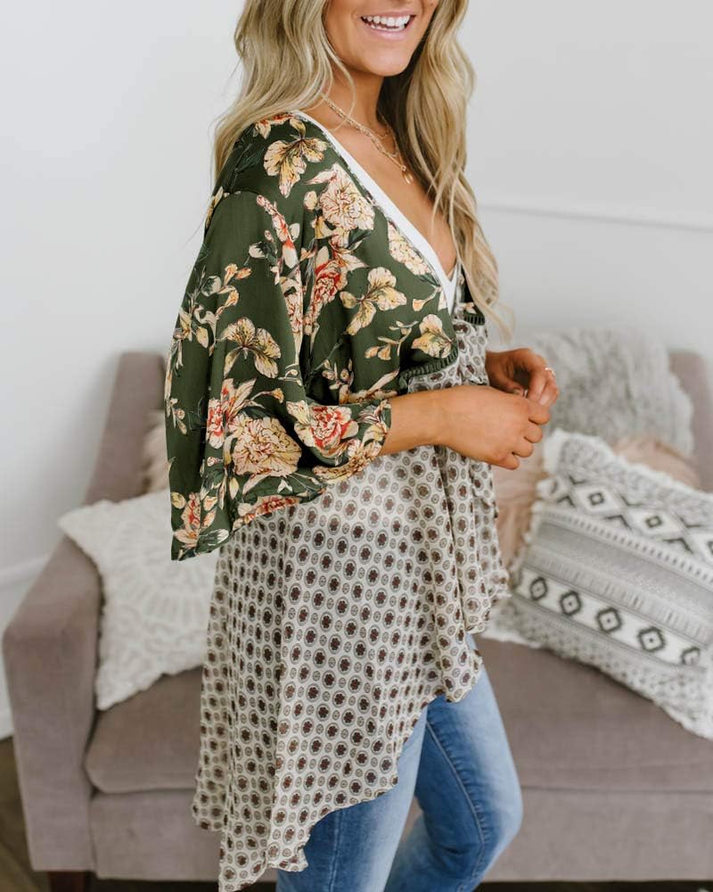 Saodimallsu Womens Tie Front Floral Kimono Cardigans