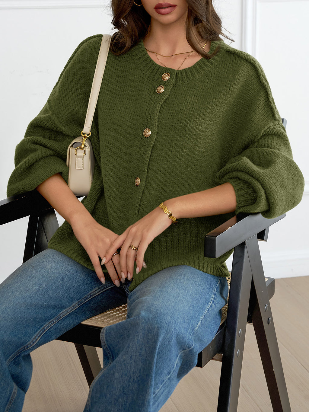Saodimallsu Womens Button Up Long Lantern Sleeve Cardigans