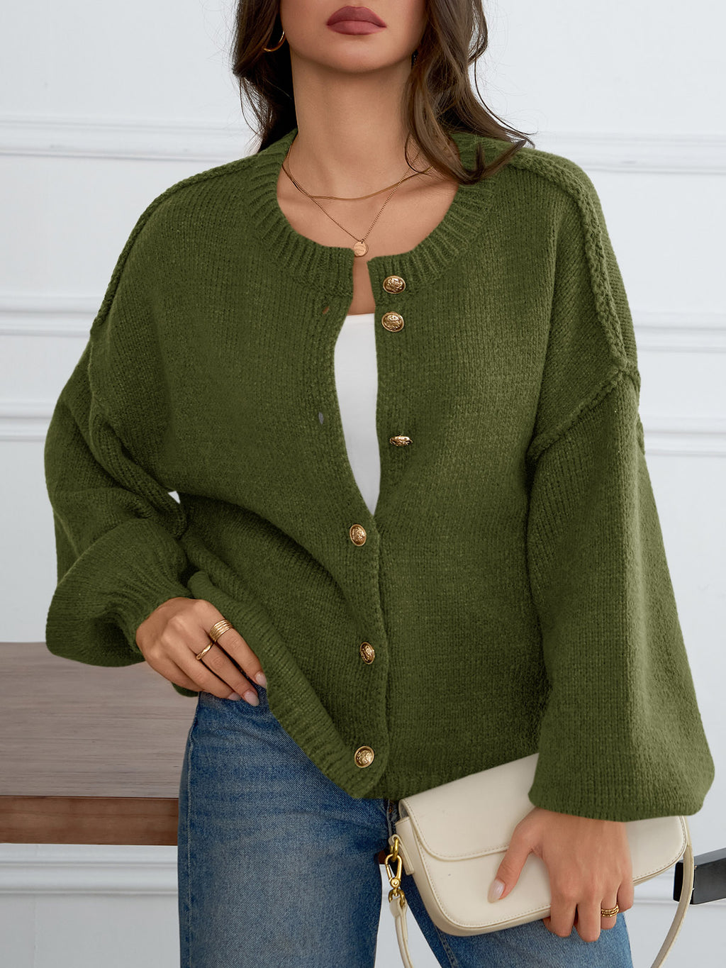 Saodimallsu Womens Button Up Long Lantern Sleeve Cardigans