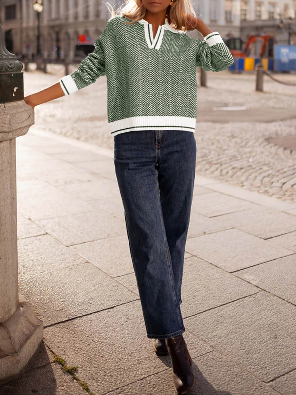 Saodimallsu Womens Fall Lapel V Neck Knit Sweaters