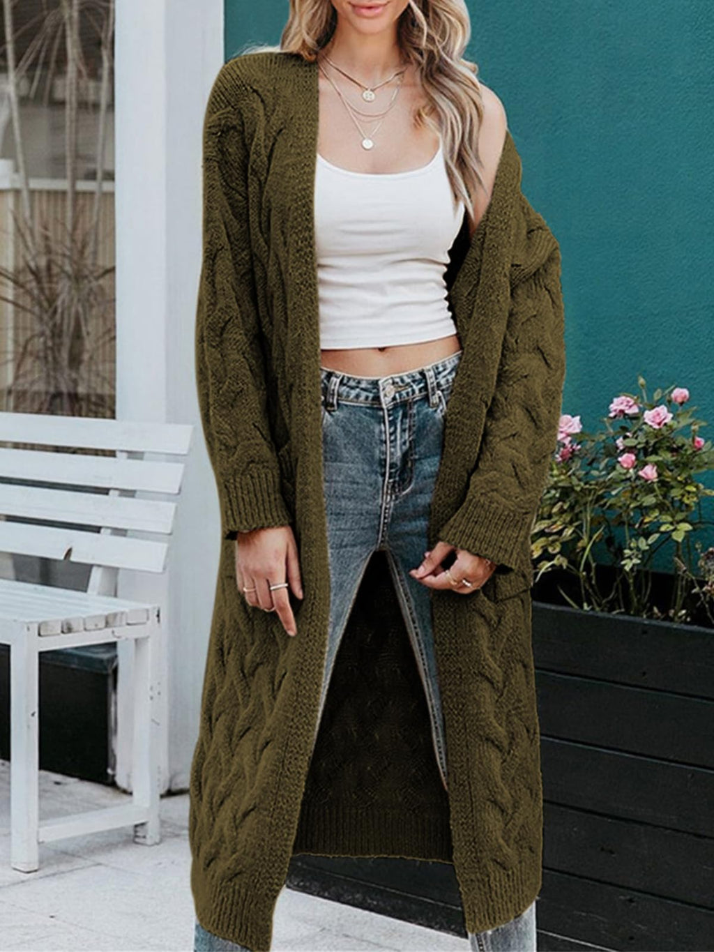 Saodimallsu Womens Cable Knit Long Cardigan