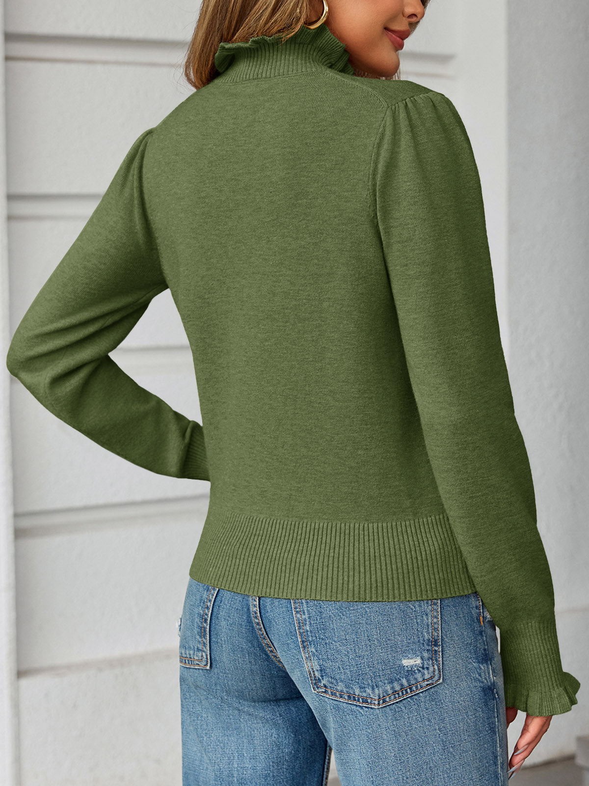 Saodimallsu Womens Ruffle Mock Neck Sweater