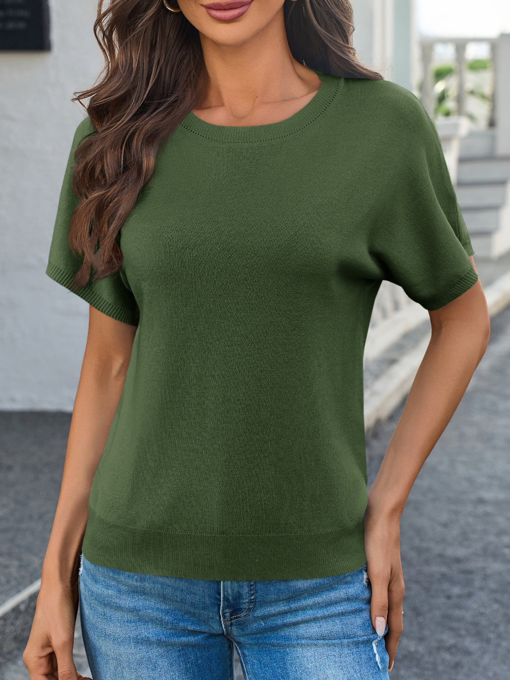 Saodimallsu Women's Crew Neck Knit Sweater