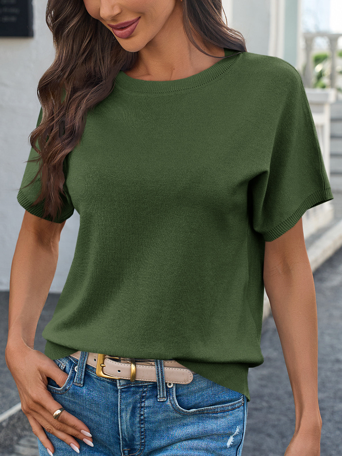 Saodimallsu Women's Crew Neck Knit Sweater