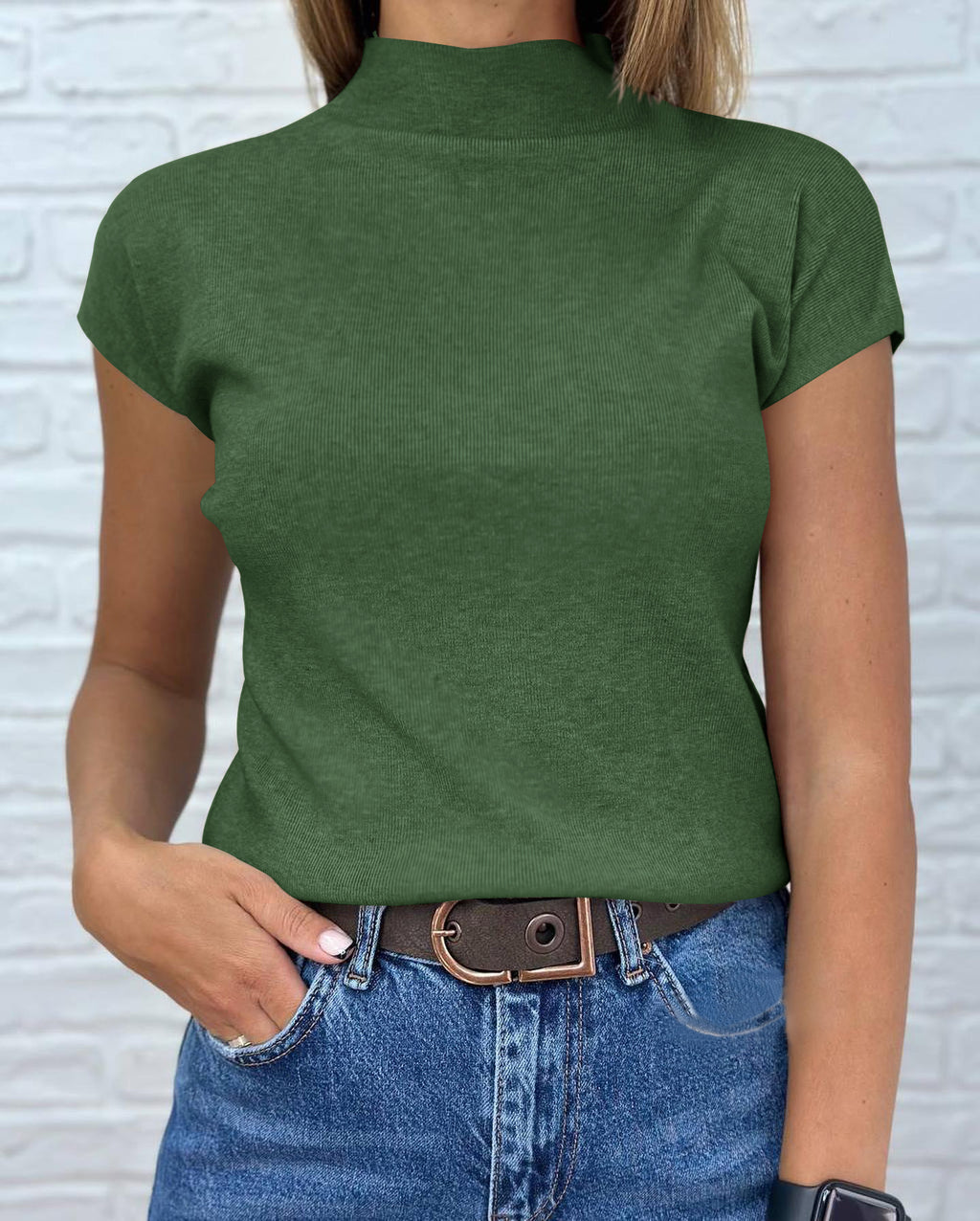 Saodimallsu Womens Mock Neck Short Sleeve Sweater