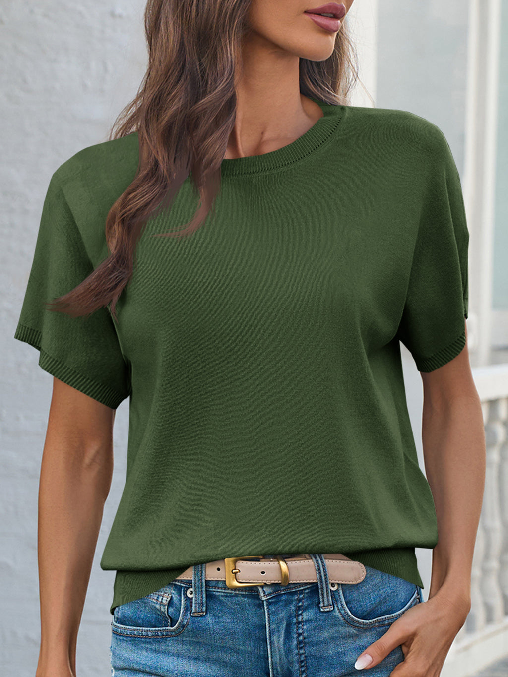 Saodimallsu Women's Crew Neck Knit Sweater