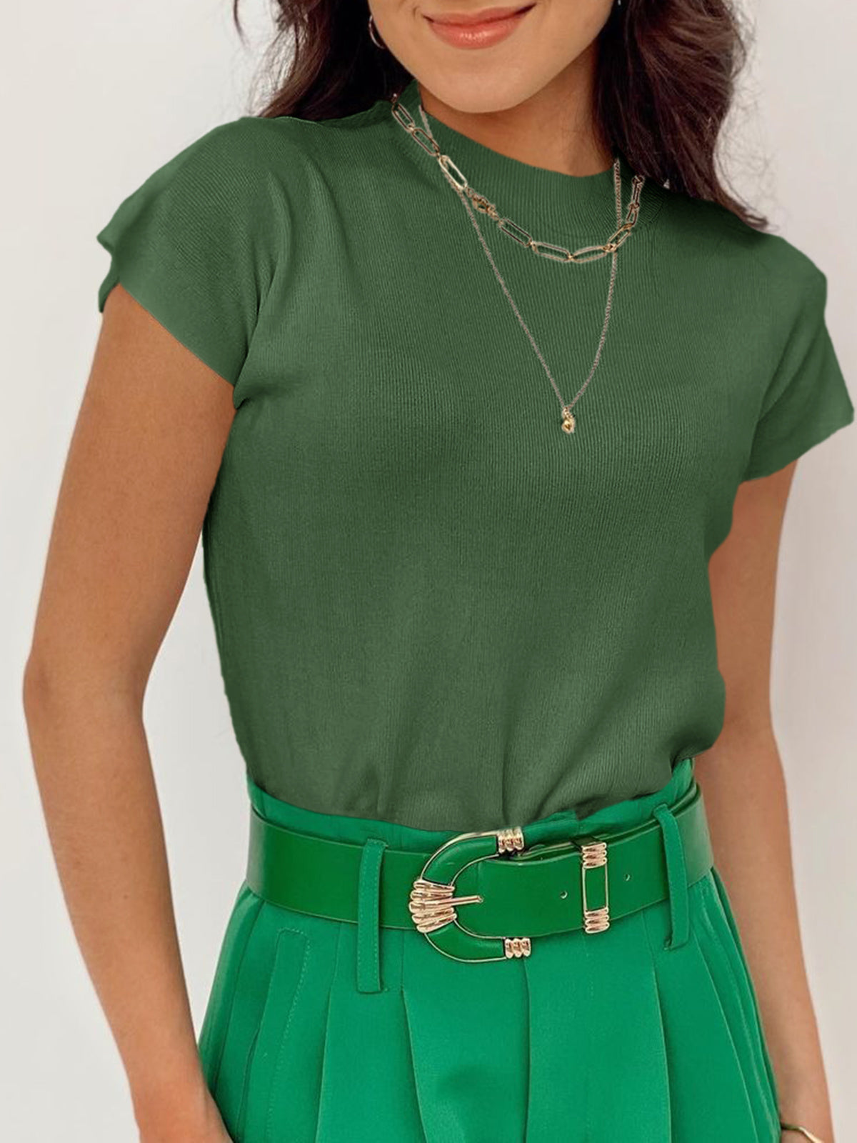 Saodimallsu Womens Mock Neck Short Sleeve Sweater
