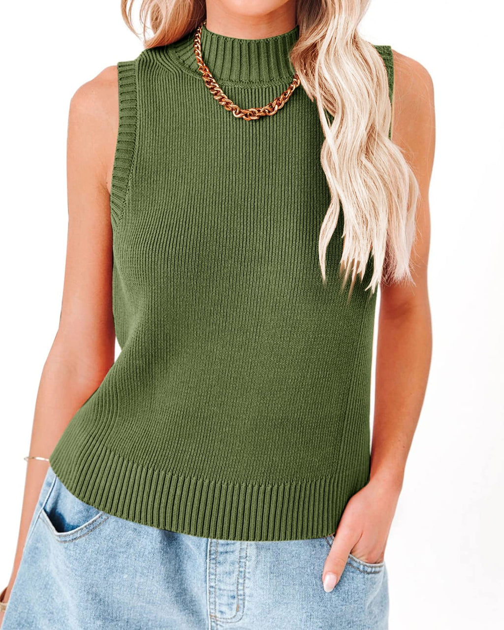 Saodimallsu Womens High Neck Ribbed Tank Tops