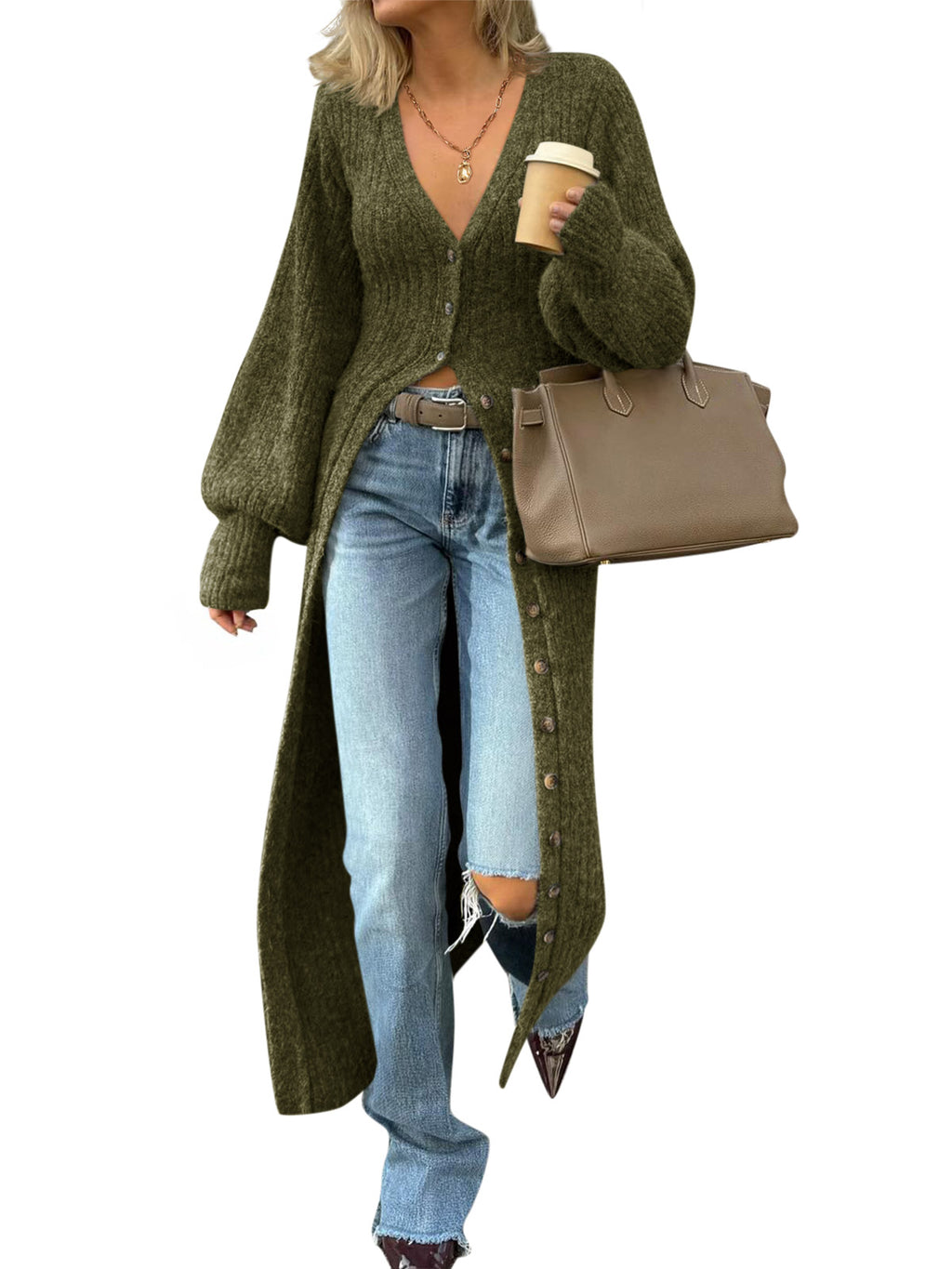 Saodimallsu Womens V Neck Cardigan Duster