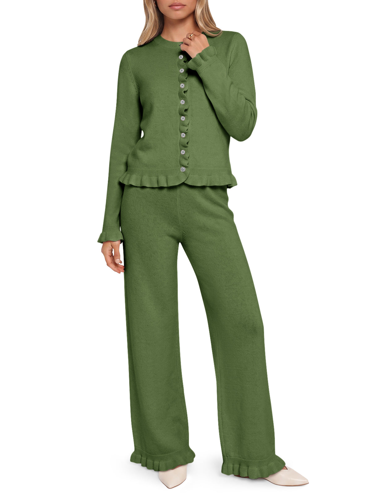 Saodimallsu Women Ruffle Knit Lounge Set