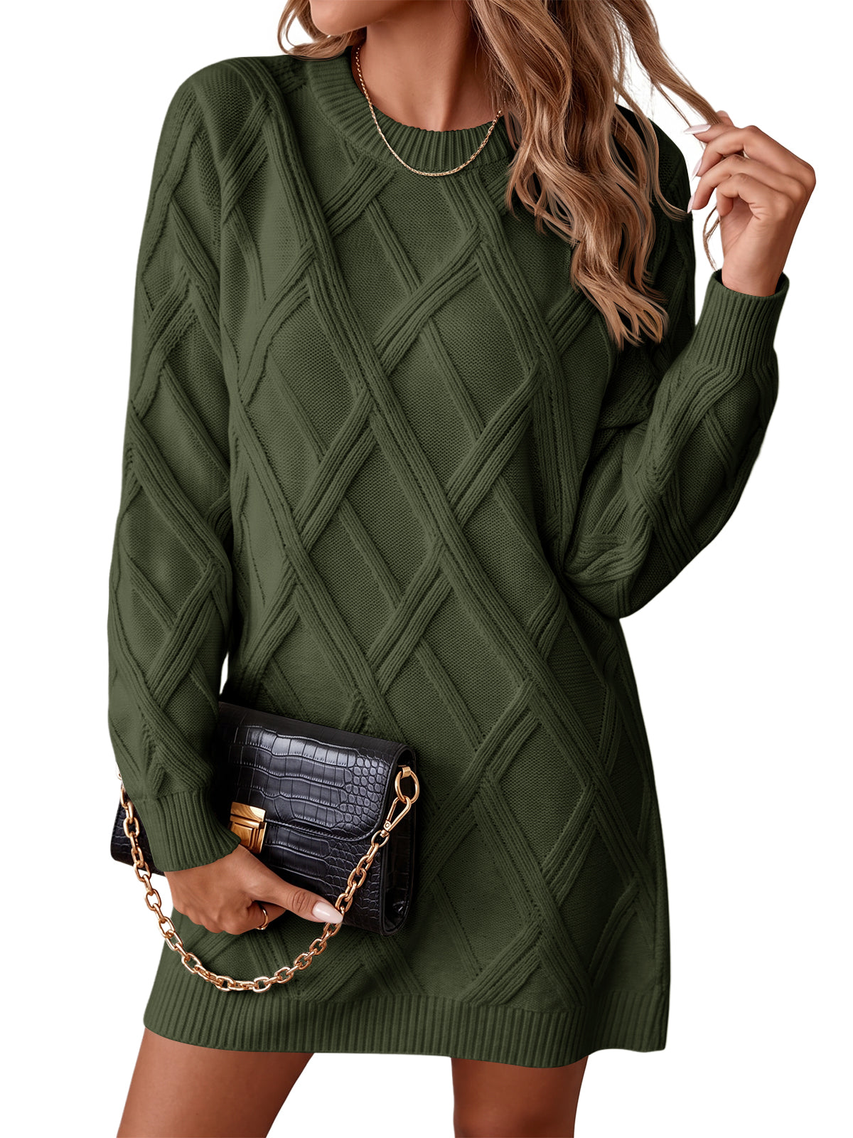 Saodimallsu Womens Cable Knit Fitted Mini Dress