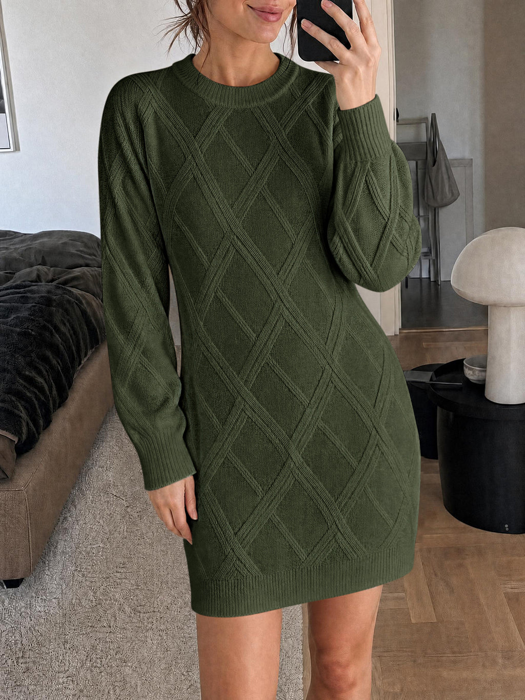 Saodimallsu Womens Cable Knit Fitted Mini Dress