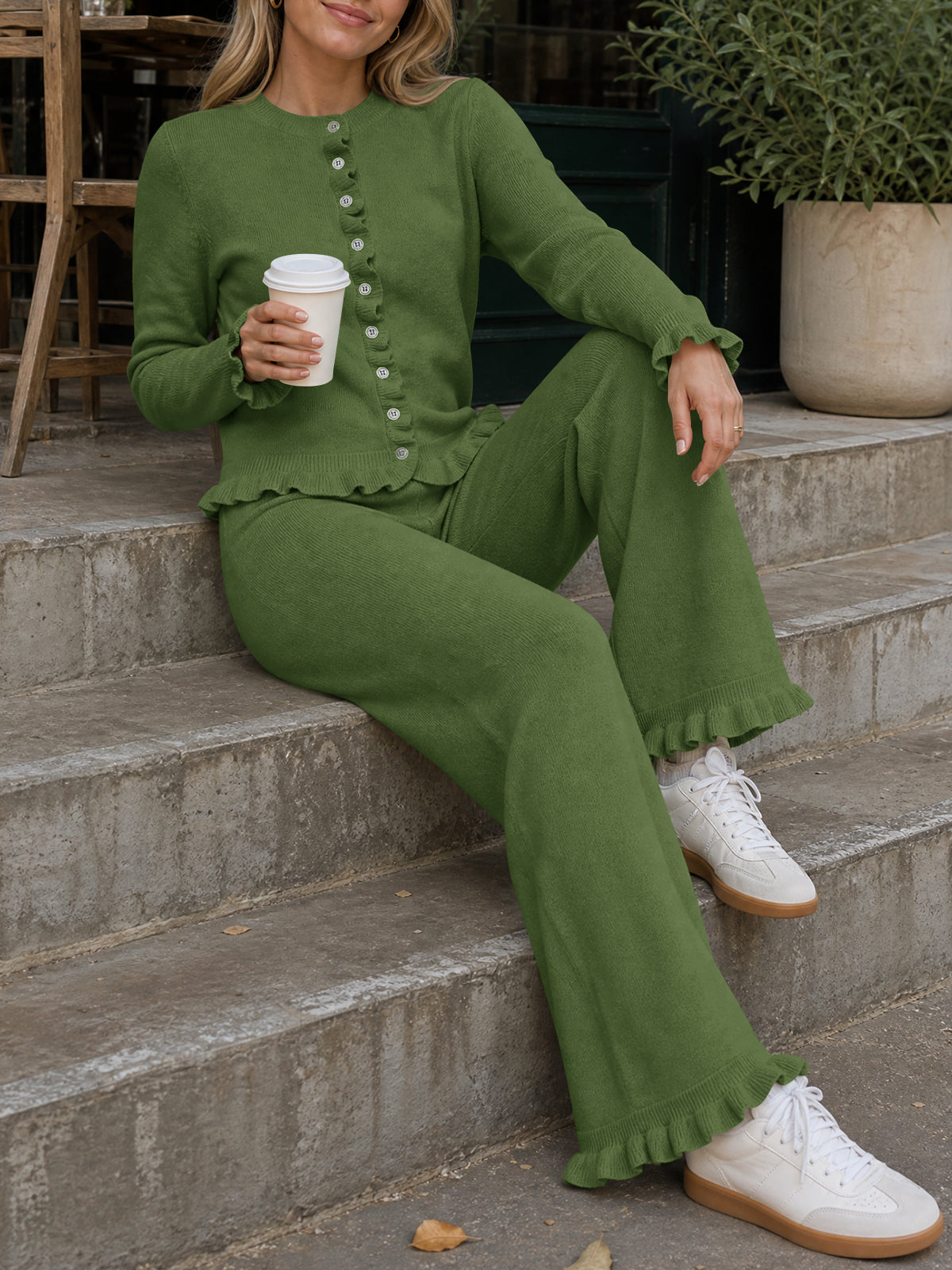 Saodimallsu Women Ruffle Knit Lounge Set