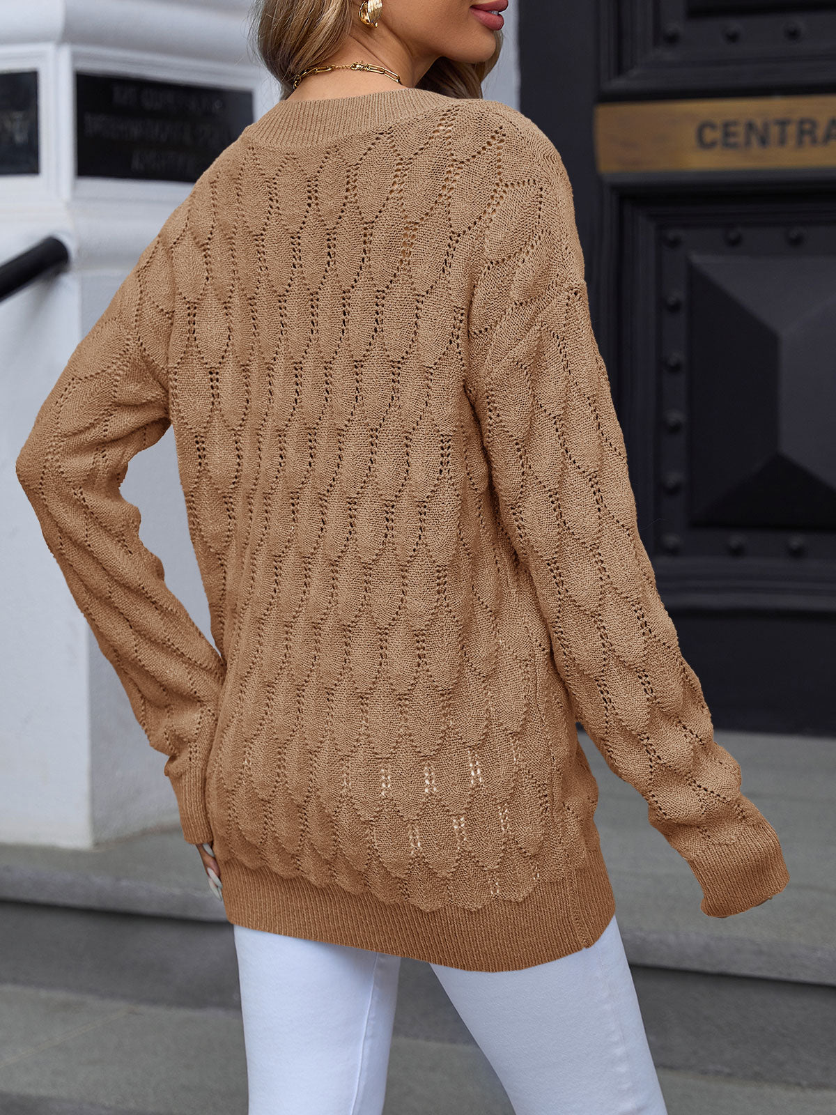 Saodimallsu Womens Crochet V Neck Blouses Sweater
