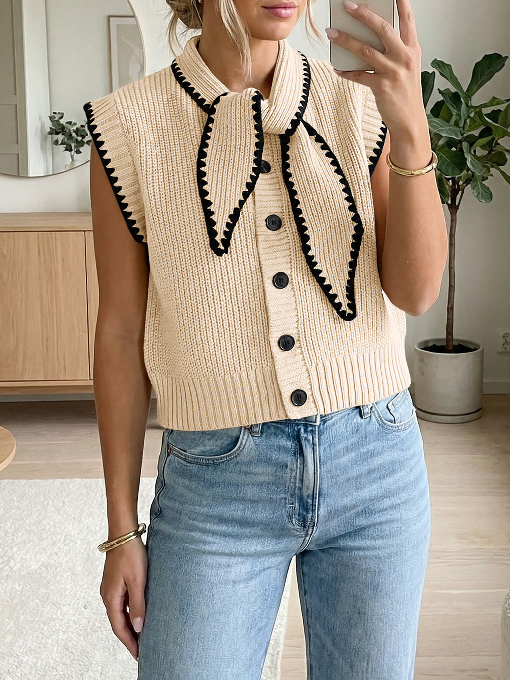 Saodimallsu Womens Tie Front Sleeveless Sweater Vest