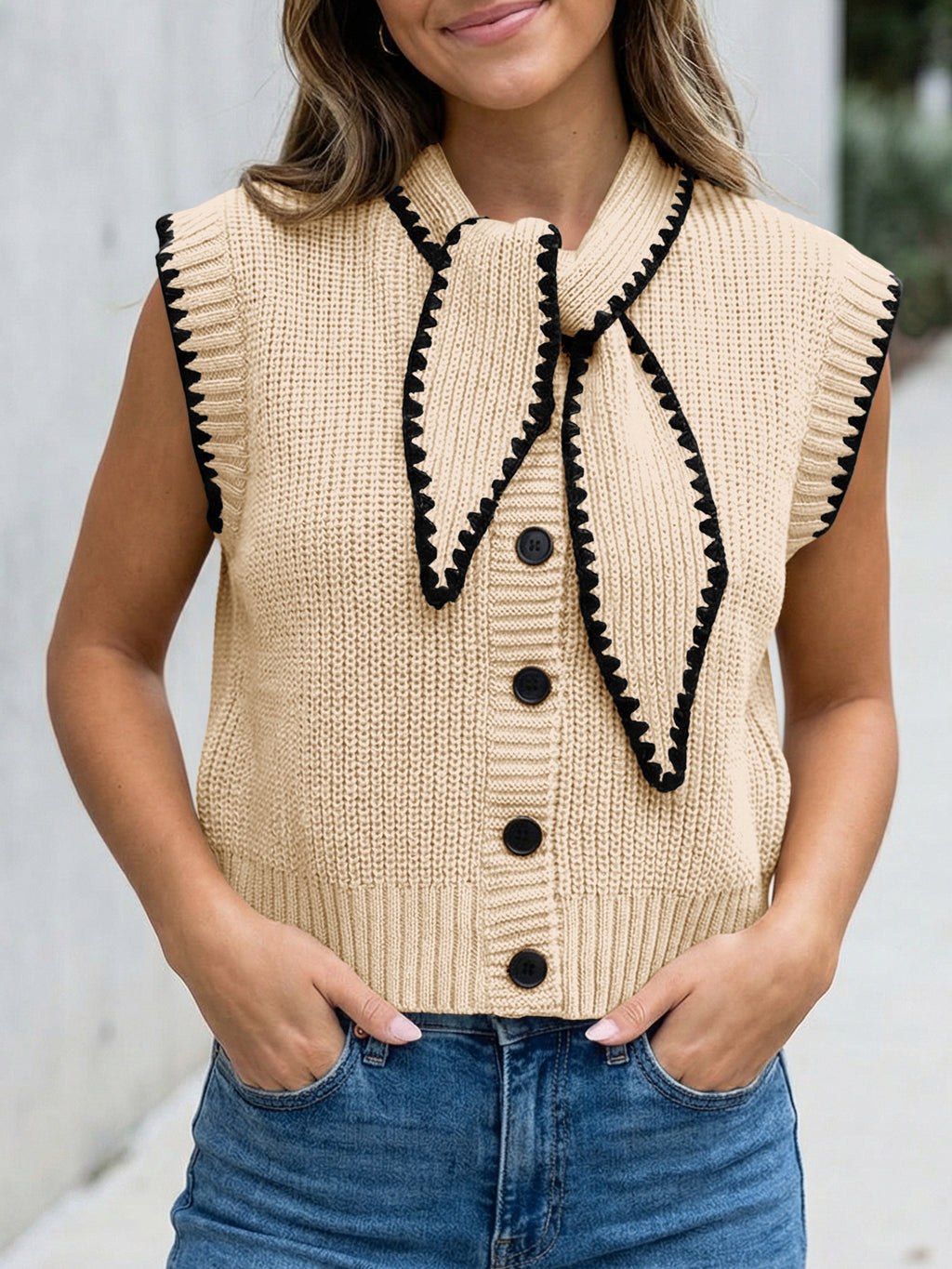 Saodimallsu Womens Tie Front Sleeveless Sweater Vest