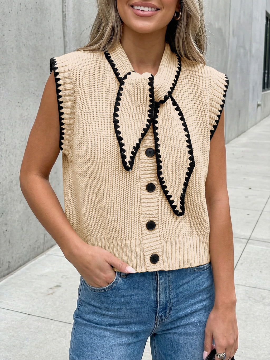 Saodimallsu Womens Tie Front Sleeveless Sweater Vest