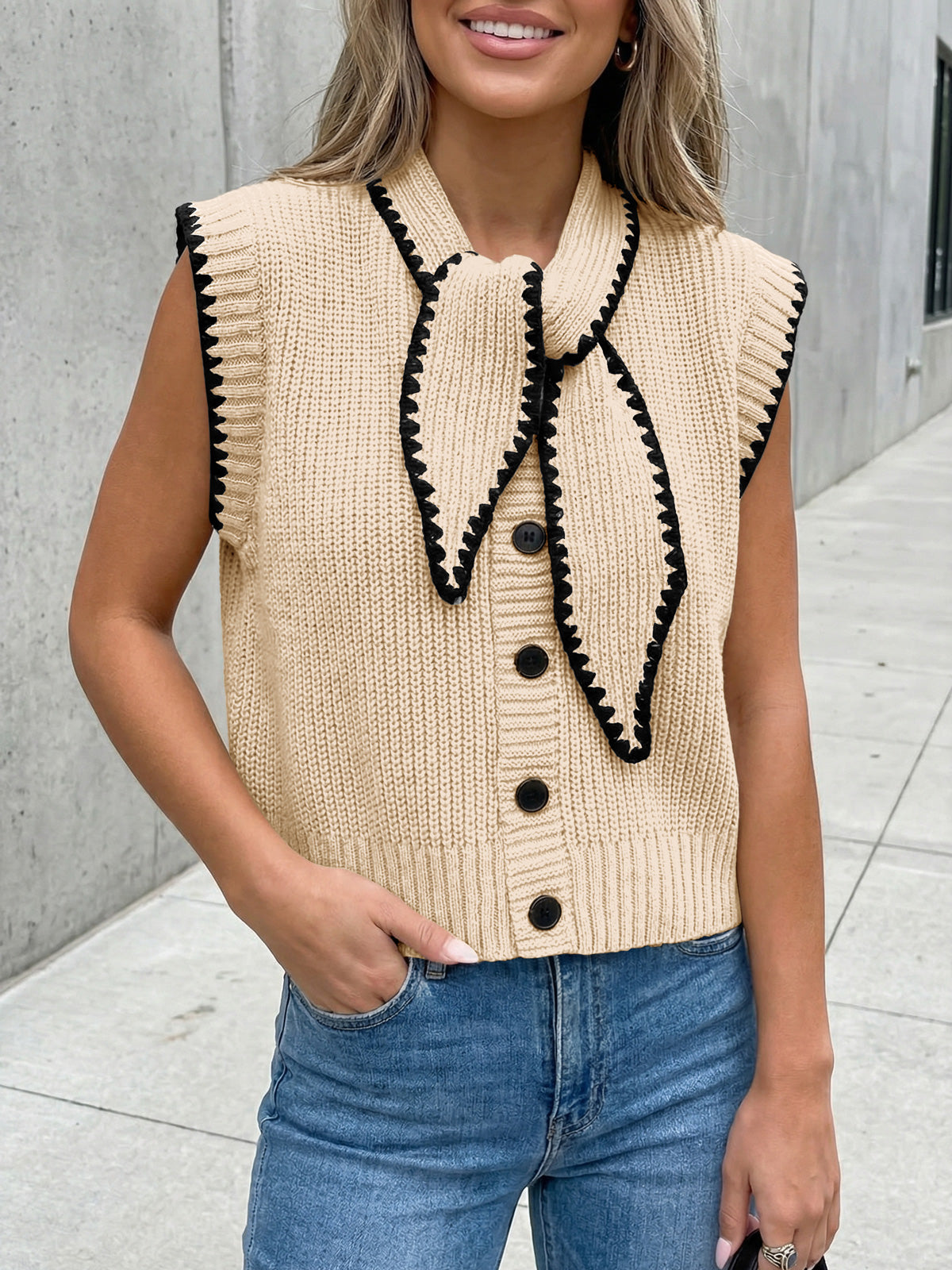 Saodimallsu Womens Tie Front Sleeveless Sweater Vest