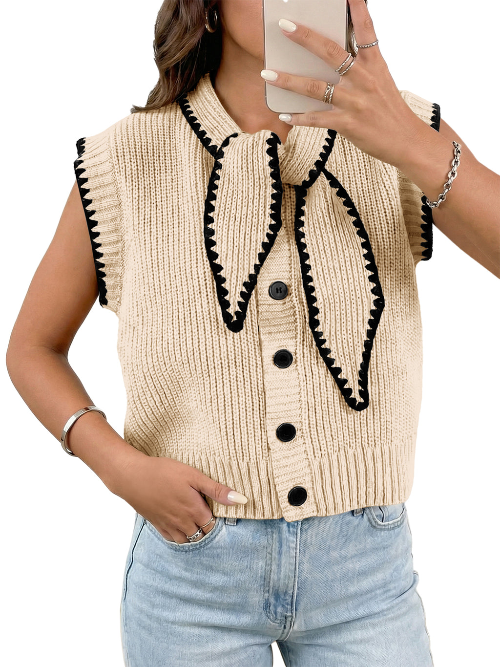 Saodimallsu Womens Tie Front Sleeveless Sweater Vest