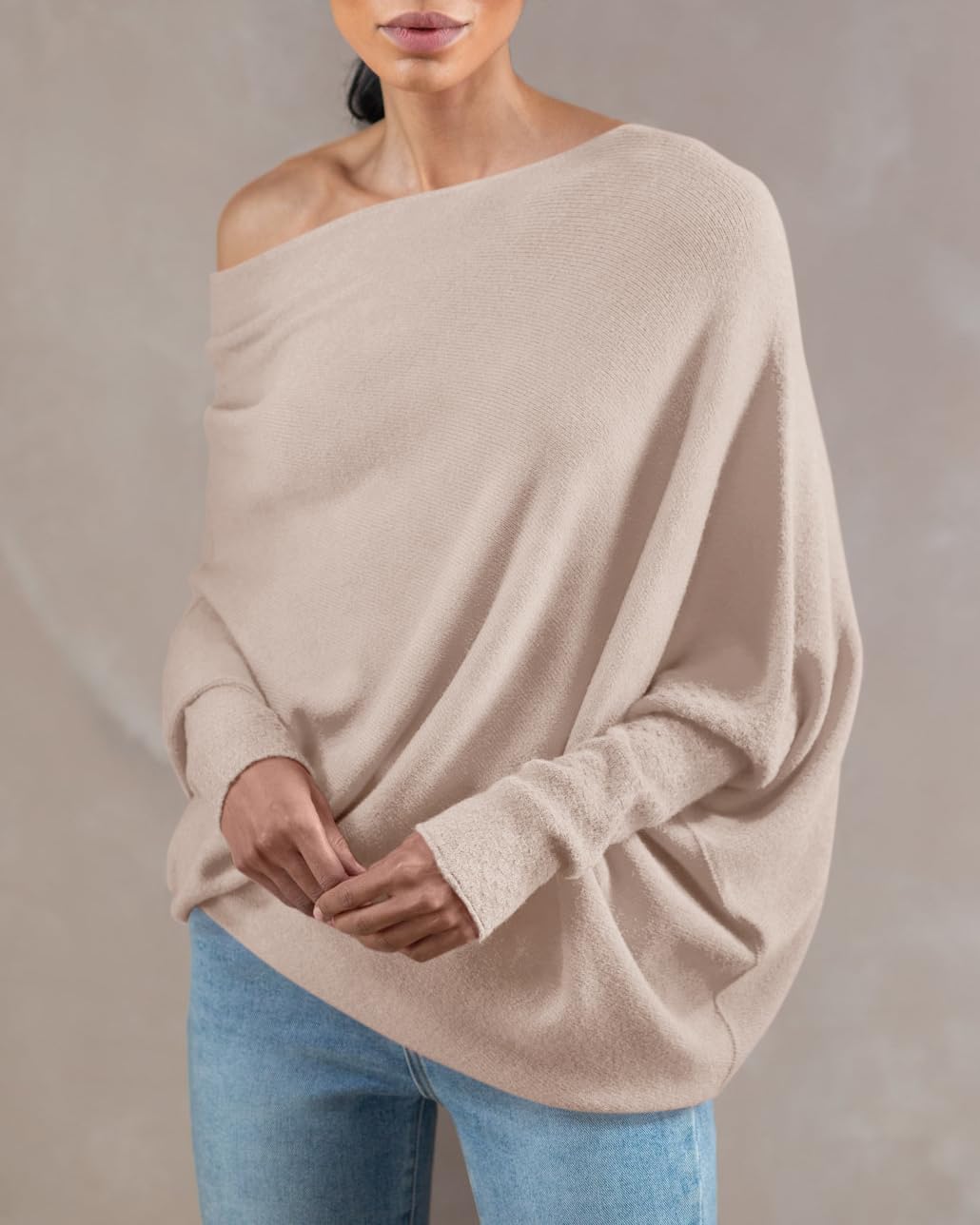 Saodimallsu Womens Boat Neck Oversized Knit Sweater