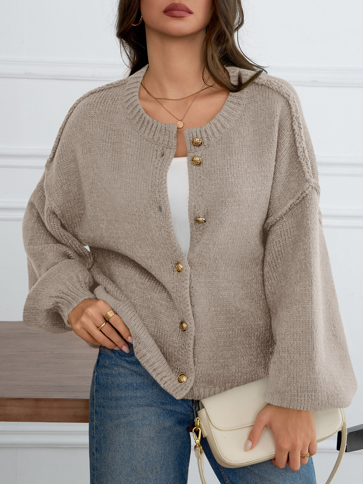 Saodimallsu Womens Button Up Long Lantern Sleeve Cardigans