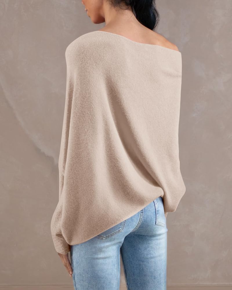 Saodimallsu Womens Boat Neck Oversized Knit Sweater
