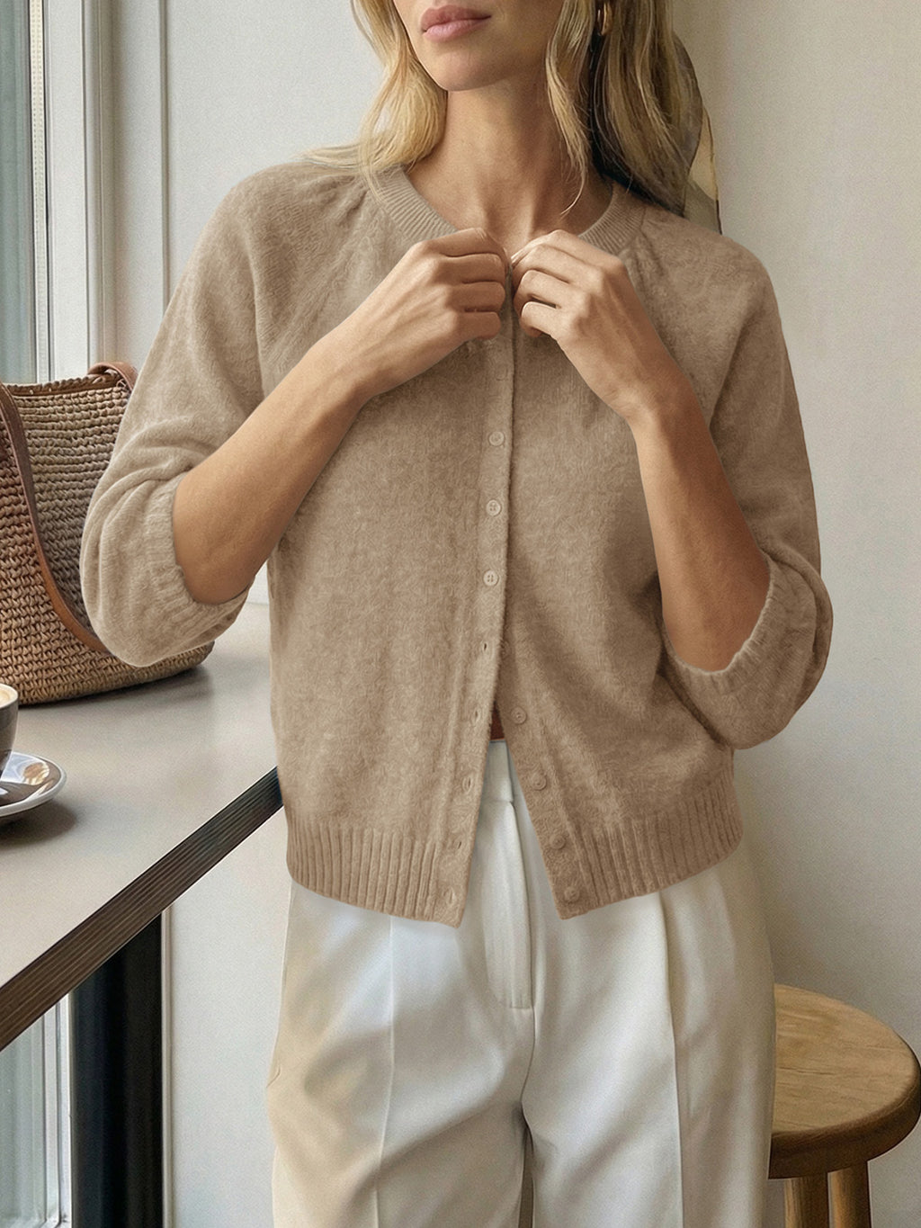 Saodimallsu Womens Puff Sleeve Knit Cardigan