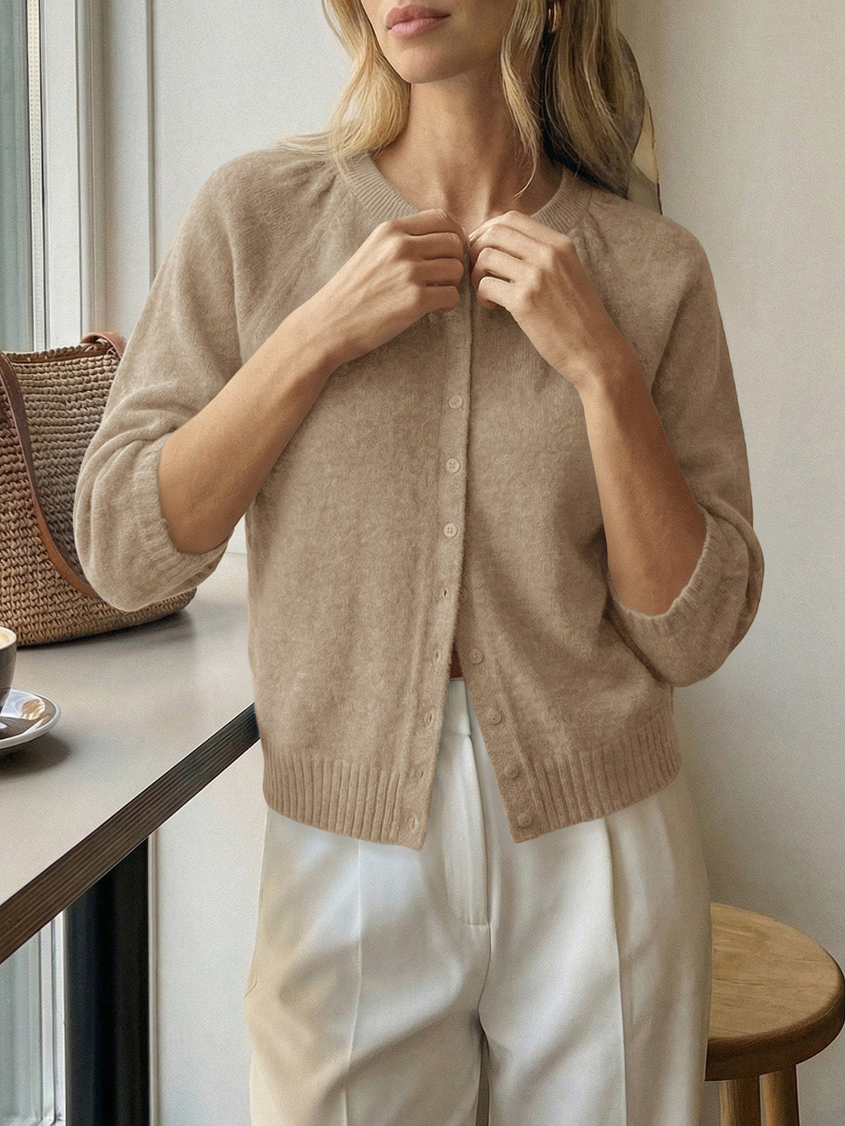 Saodimallsu Womens Puff Sleeve Knit Cardigan