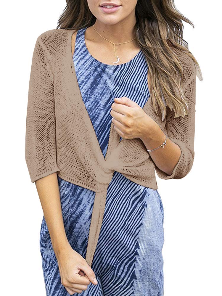 Saodimallsu Womens 3/4 Sleeve Tie Front Shrugs