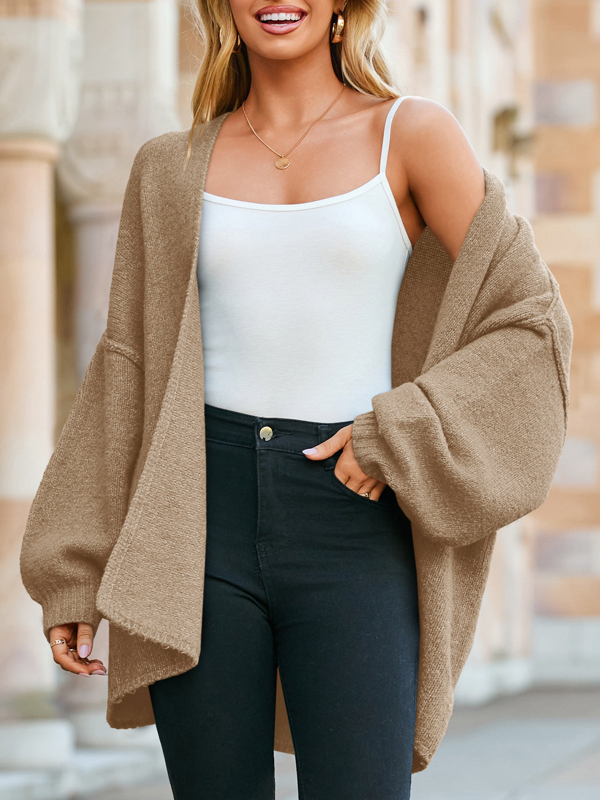 Saodimallsu Womens Lantern Sleeve Chunky Cardigan