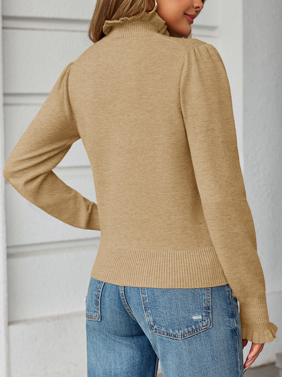 Saodimallsu Womens Ruffle Mock Neck Sweater