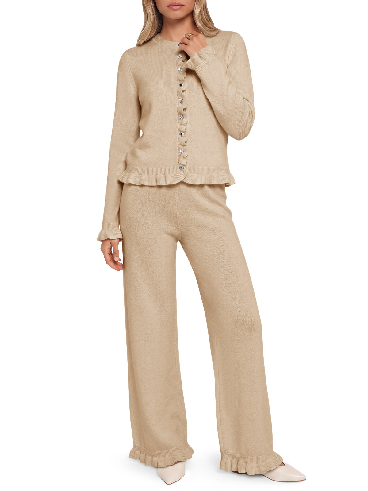 Saodimallsu Women Ruffle Knit Lounge Set