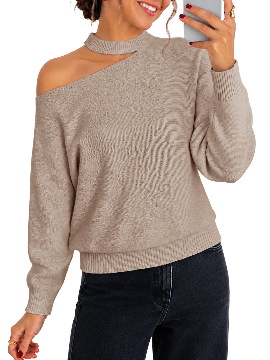 Saodimallsu Womens Off Shoulder Halter Sweater