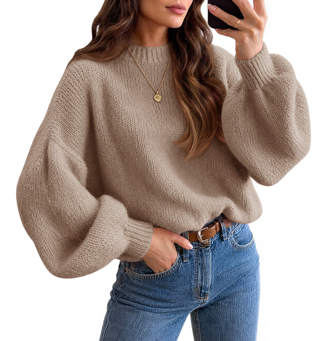Saodimallsu Womens Crew Neck Slouchy Knit Pullover