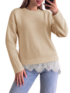 Saodimallsu Womens Lace Patchwork Knit Sweater