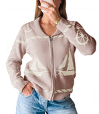 Saodimallsu Womens Zip Up Collared Sweater