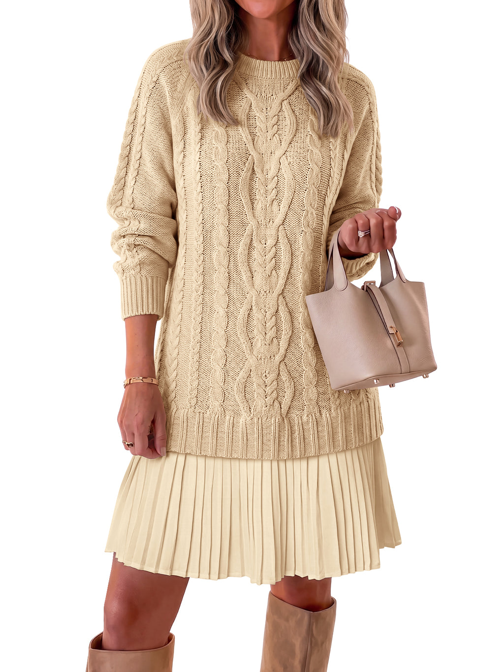 Saodimallsu Women Cable Knit Sweater Dress