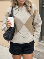 Saodimallsu Womens Collared V Neck Argyle Sweater