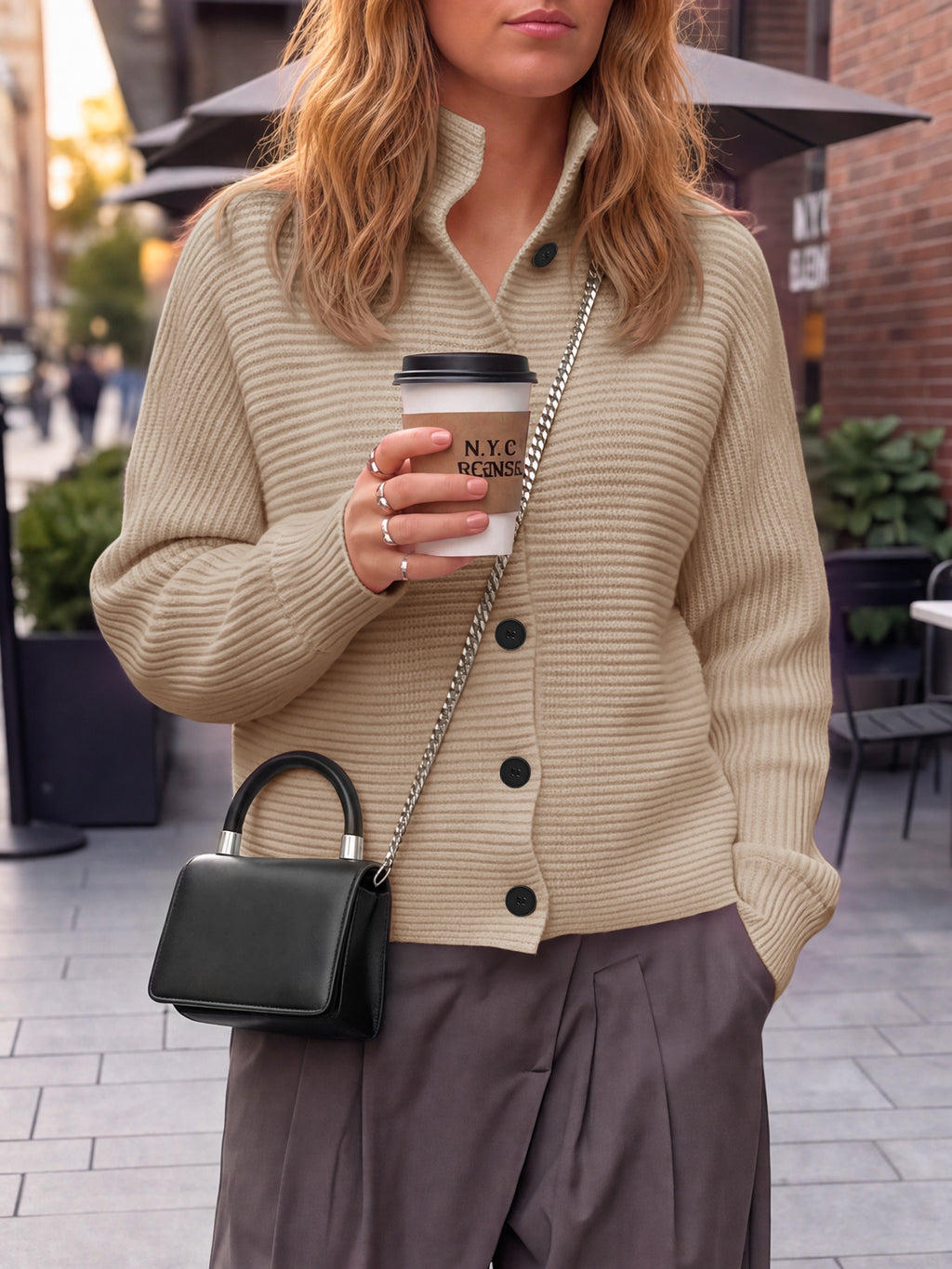 Saodimallsu Womens Mock Neck Button Cardigan