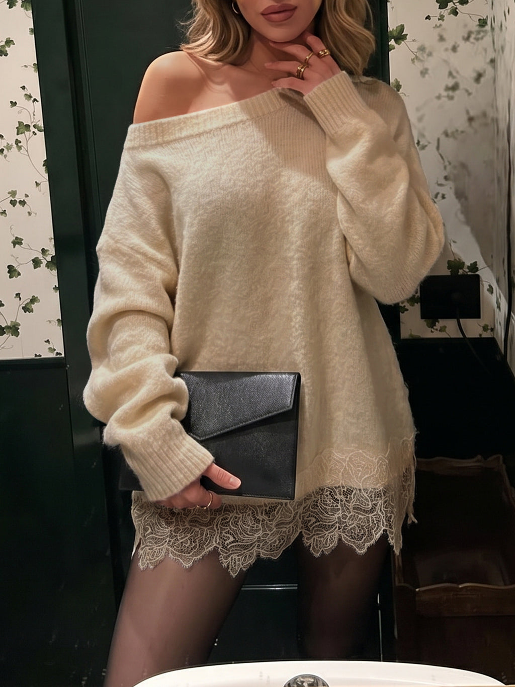 Saodimallsu Women Lace Patchwork Sweater